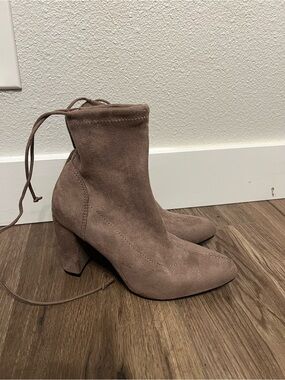 Women's Taupe Suede Block Heel Ankle Boots